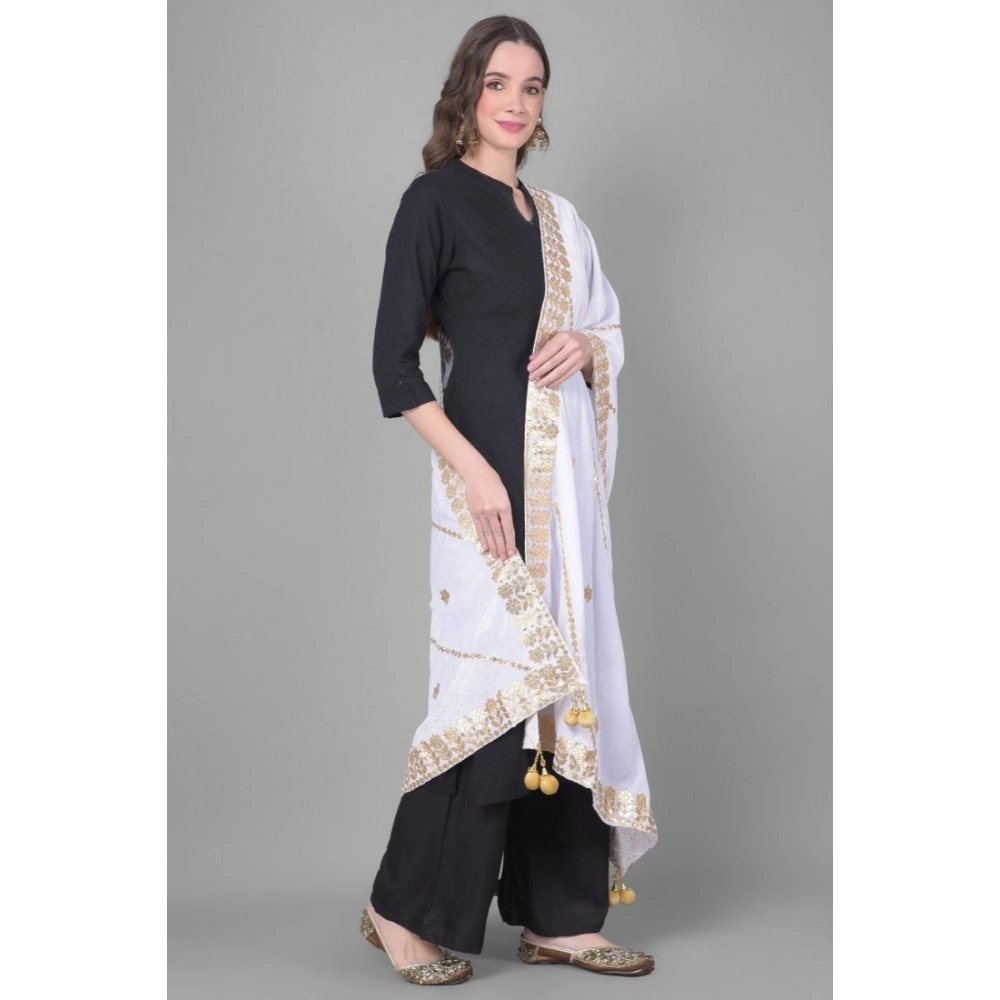 Generic Women's Velvet Gotta Patti Dupatta (Off White, Length: 2.25 to 2.50 Mtr) - Image 3