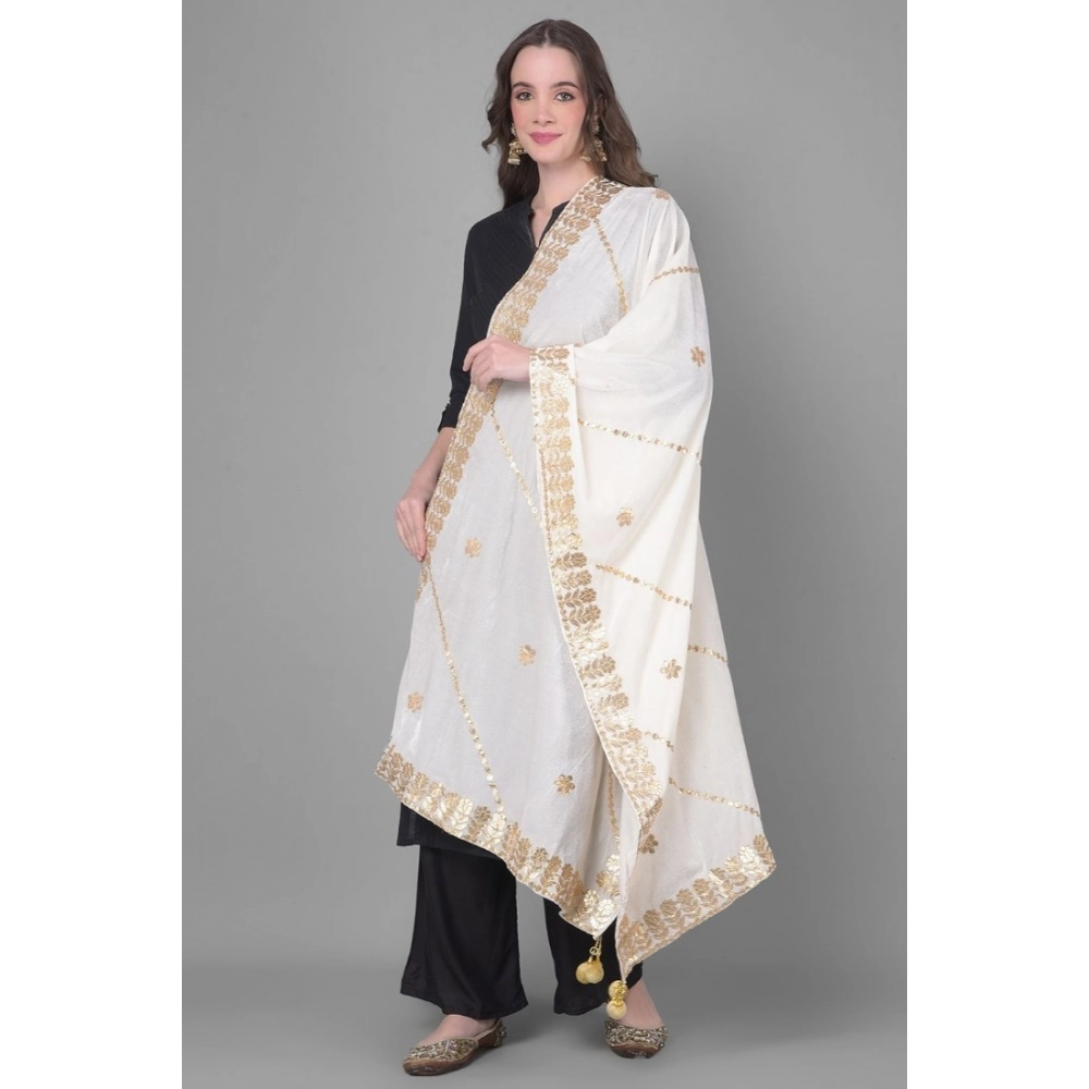 Generic Women's Velvet Gotta Patti Dupatta (White, Length: 2.25 to 2.50 Mtr) - Image 4