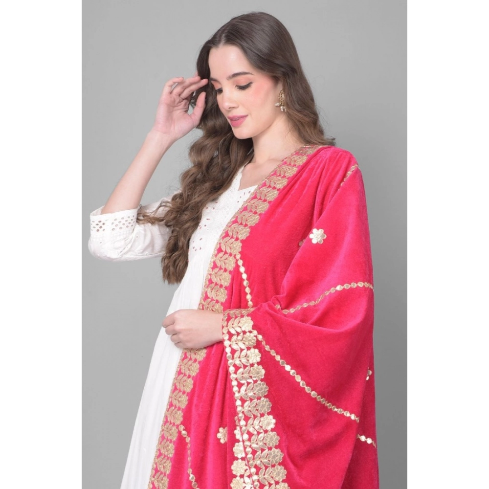 Generic Women's Velvet Gotta Patti Dupatta (Pink, Length: 2.25 to 2.50 Mtr) - Image 4