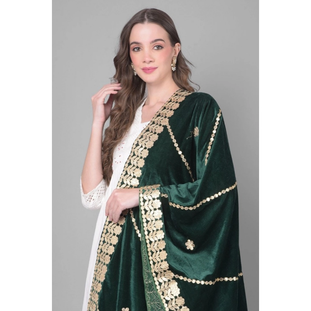 Generic Women's Velvet Gotta Patti Dupatta (Green, Length: 2.25 to 2.50 Mtr) - Image 3