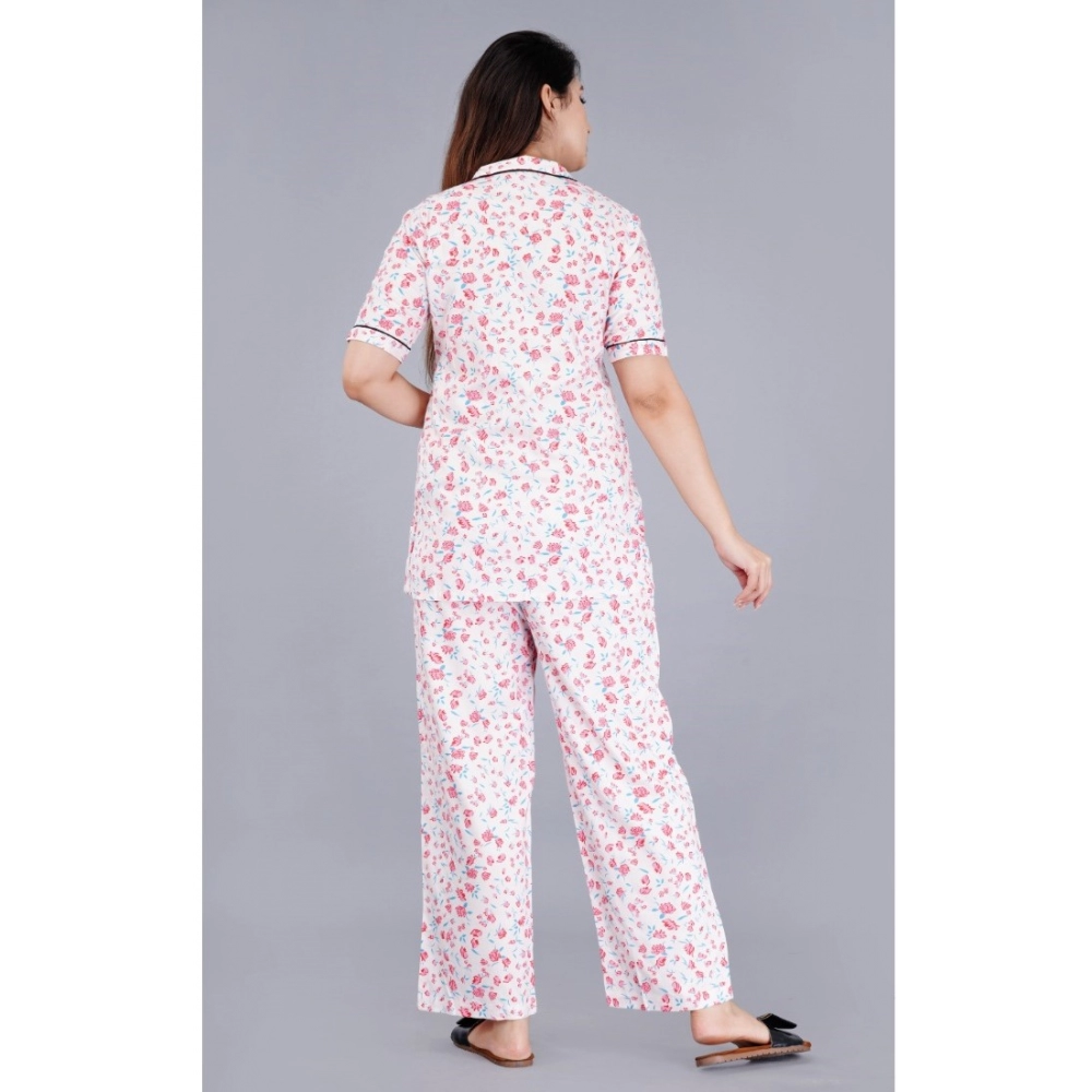 Generic Women's Casual Half Sleeve Printed Viscose Rayon Shirt With Pyjama Pant Night Suit Set (Baby Pink) - Image 6