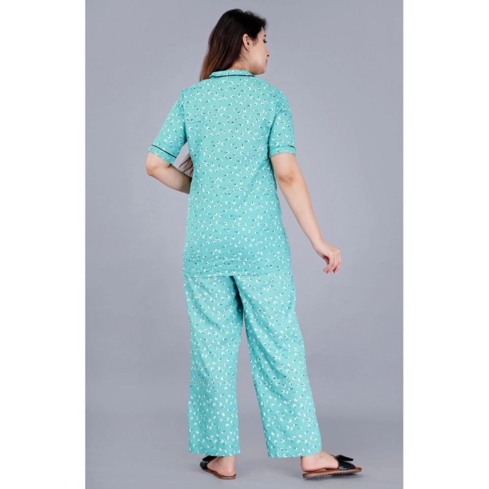 Generic Women's Casual Half Sleeve Printed Viscose Rayon Shirt With Pyjama Pant Night Suit Set (Green) - Image 6
