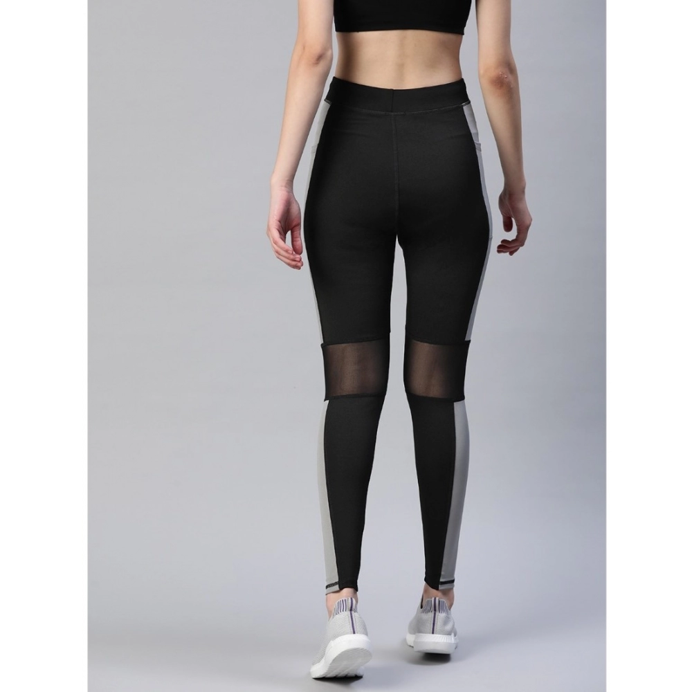 Generic Women's Polyster Solid Sport Leggings (Black & Grey) - Image 2