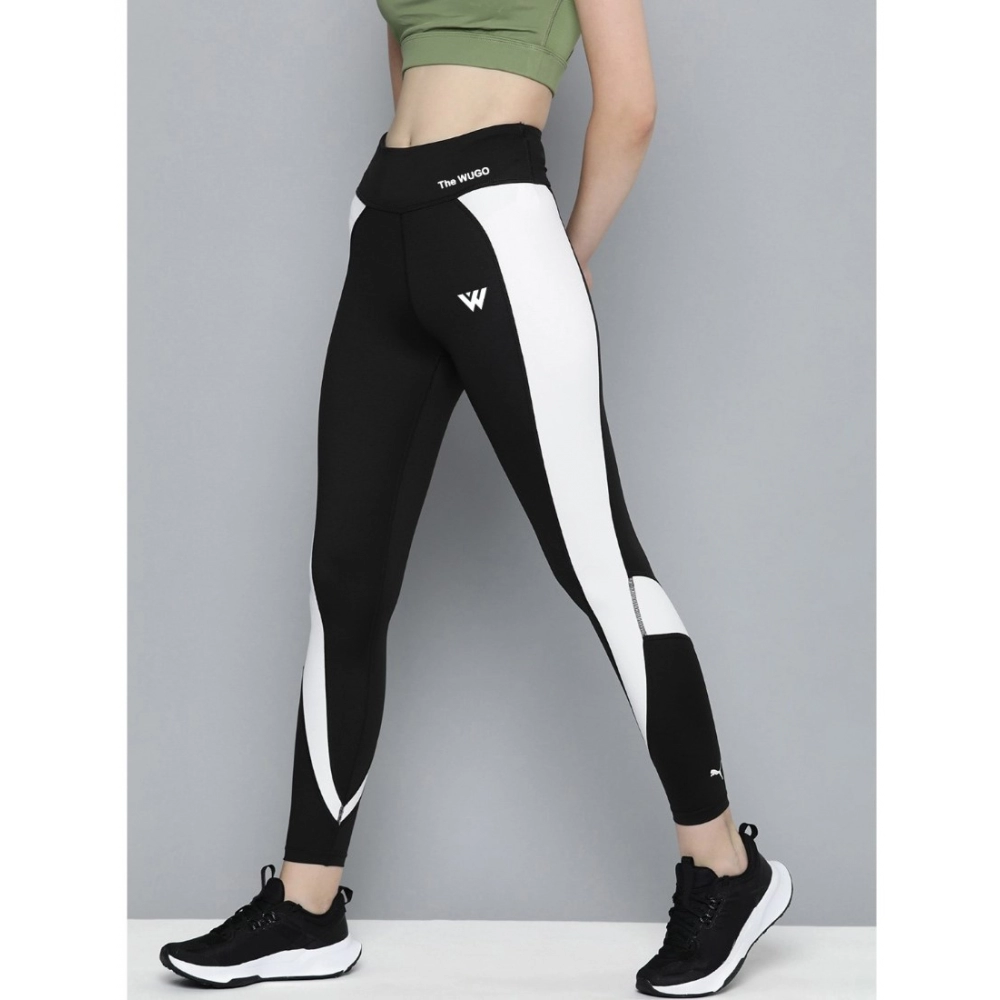 Generic Women's Polyster Solid Sport Leggings (Black & White) - Image 2