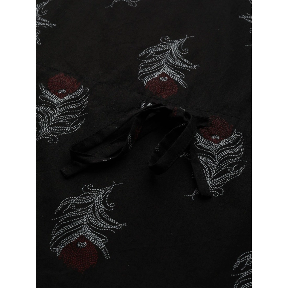Generic Women's Casual Kimono Sleeve Floral Printed Cotton Pyjama Set (Black) - Image 3
