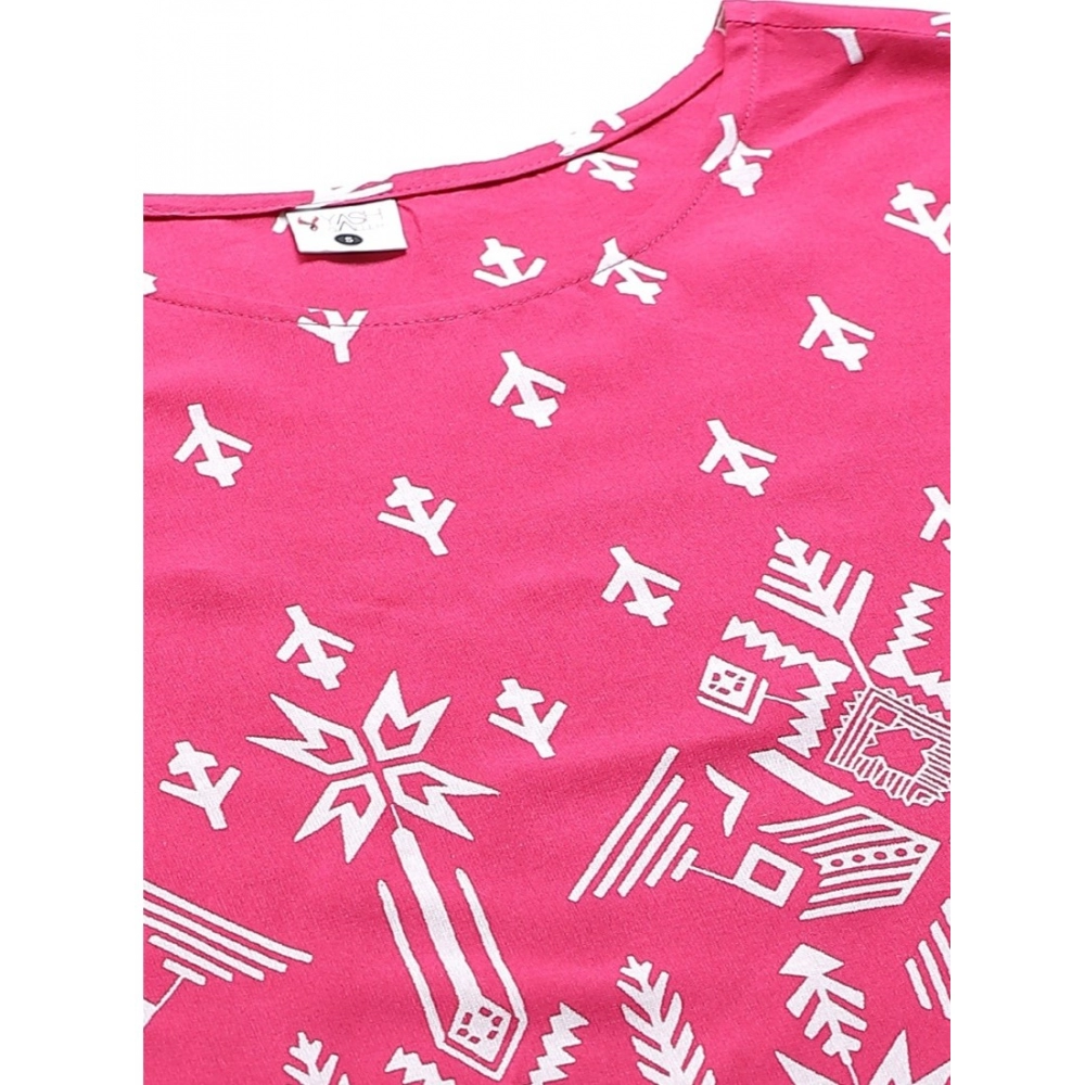 Generic Women's Casual Short Sleeve Printed Rayon Pajama Set (Pink) - Image 3