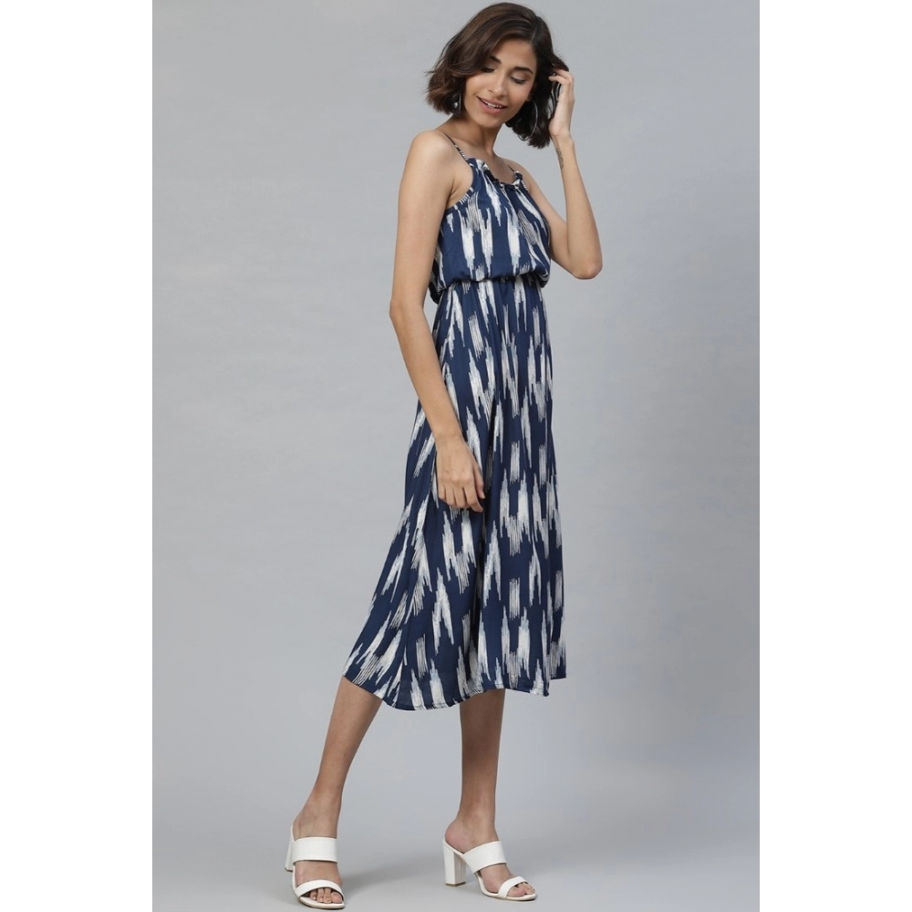 Generic Women's Casual Sleeveless Ikat Print Rayon Dress (Blue) - Image 5