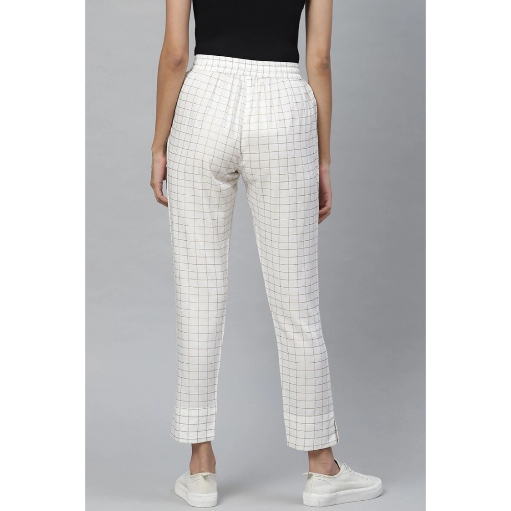 Generic Women's Casual Checked Rayon Trouser Pant (White) - Image 2