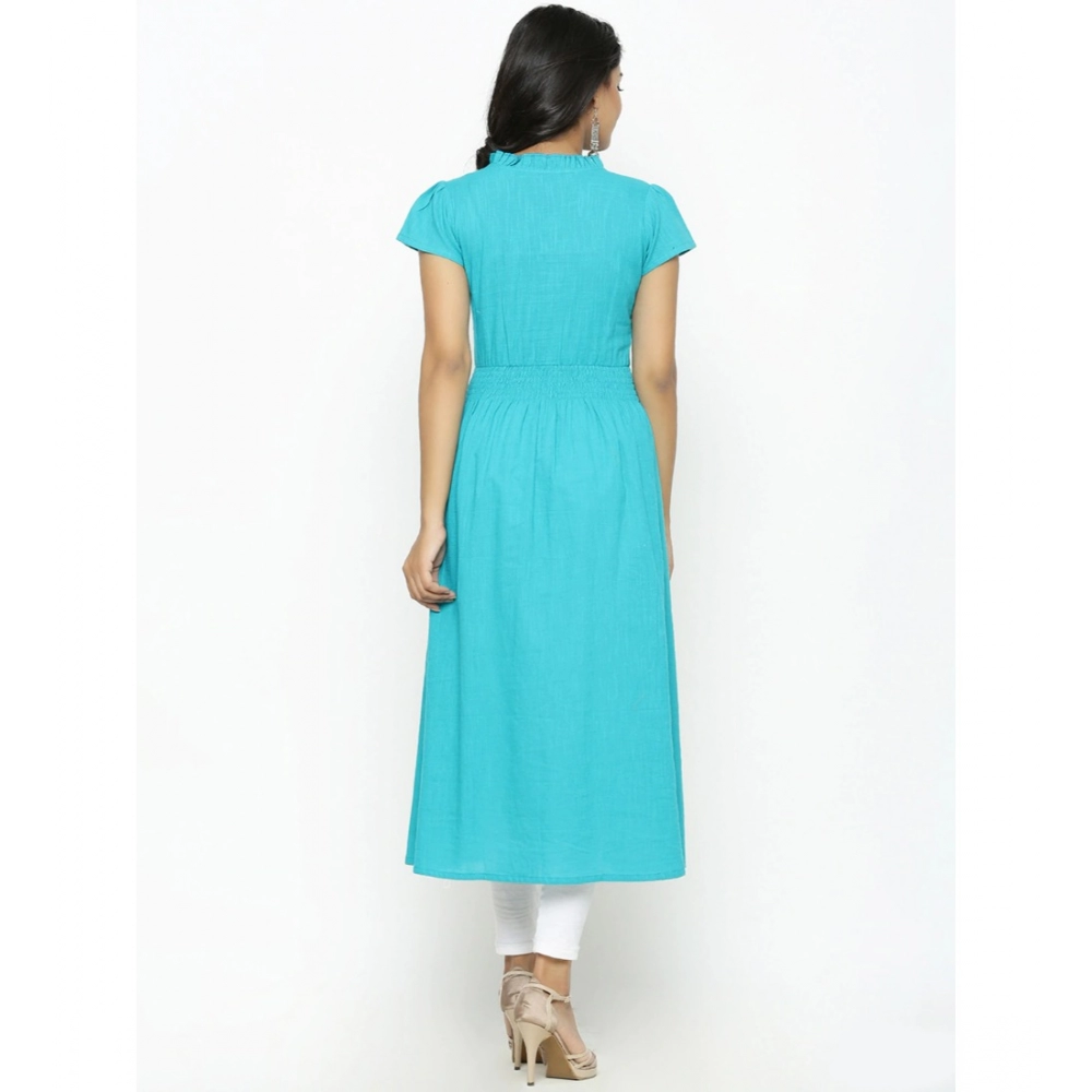 Generic Women's Casual Short Sleeve Embroidery Cotton Slub Kurti (Torque Green) - Image 2