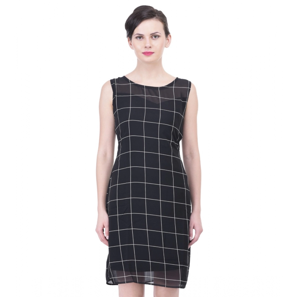 Generic Women's Cotton Blend Checked Sleeveless Sheath Dress (Black) - Image 5