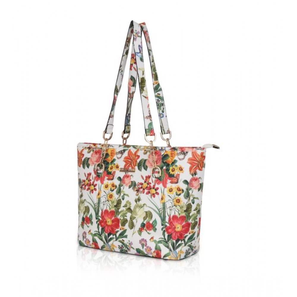 Generic Women's Faux Leather Printed Tote Bag (White Orang) - Image 6