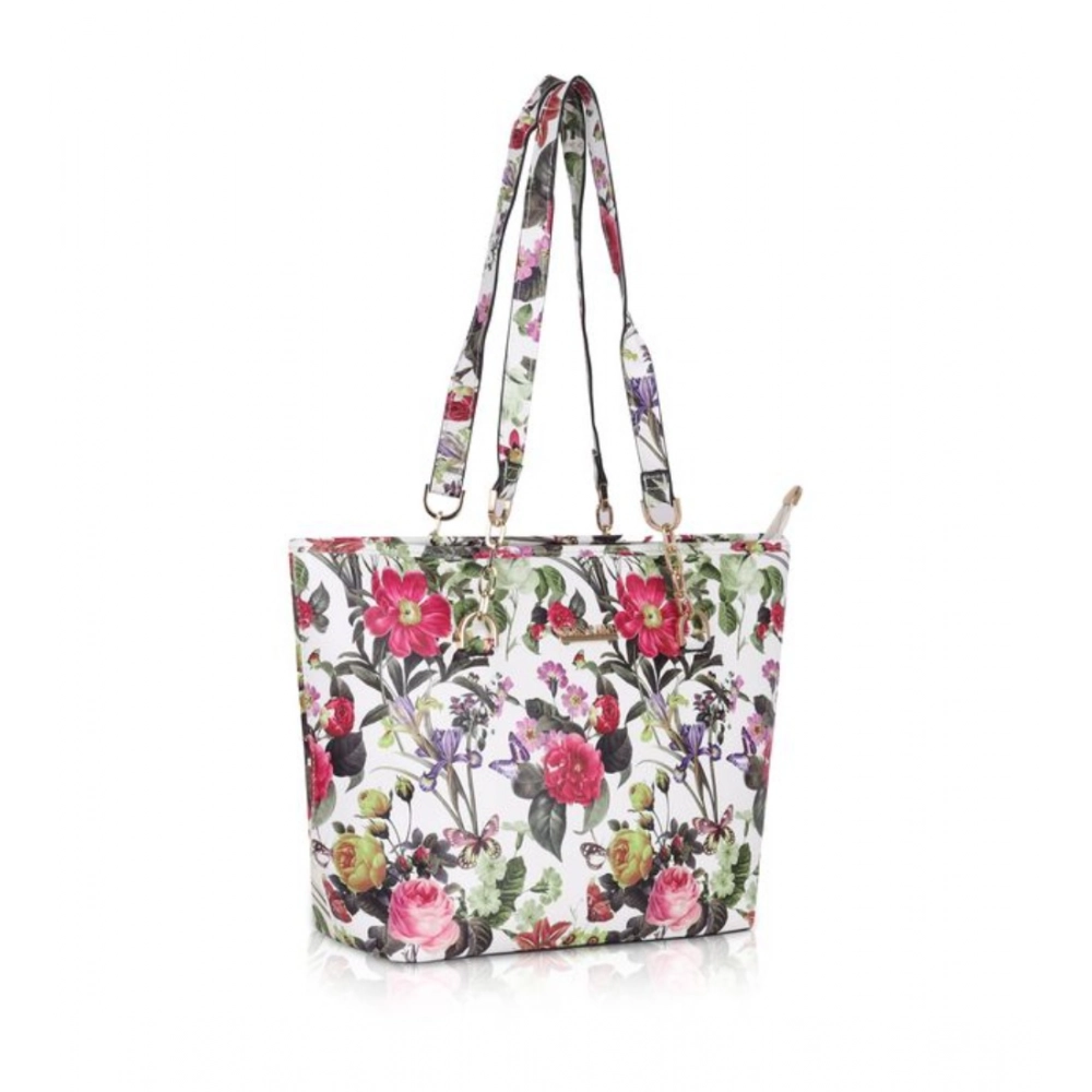 Generic Women's Faux Leather Printed Tote Bag (White Pink) - Image 4