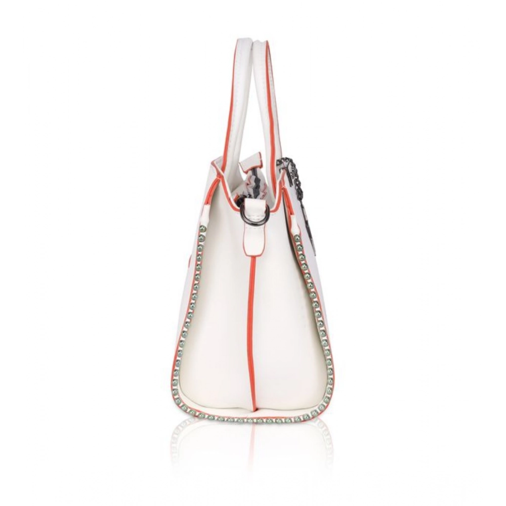 Generic Women's Faux Leather Metal Beads Handbag (White) - Image 5