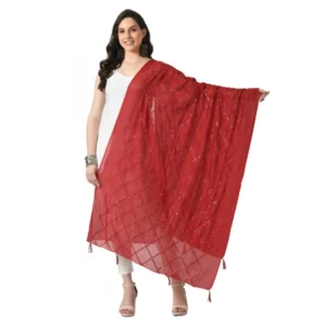 Generic Women's Chanderi Self Design Dupatta (Maroon, Length: Free Size)