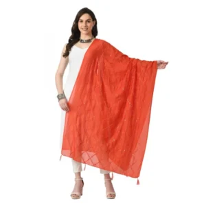 Generic Women's Chanderi Self Design Dupatta (Orange, Length: Free Size)