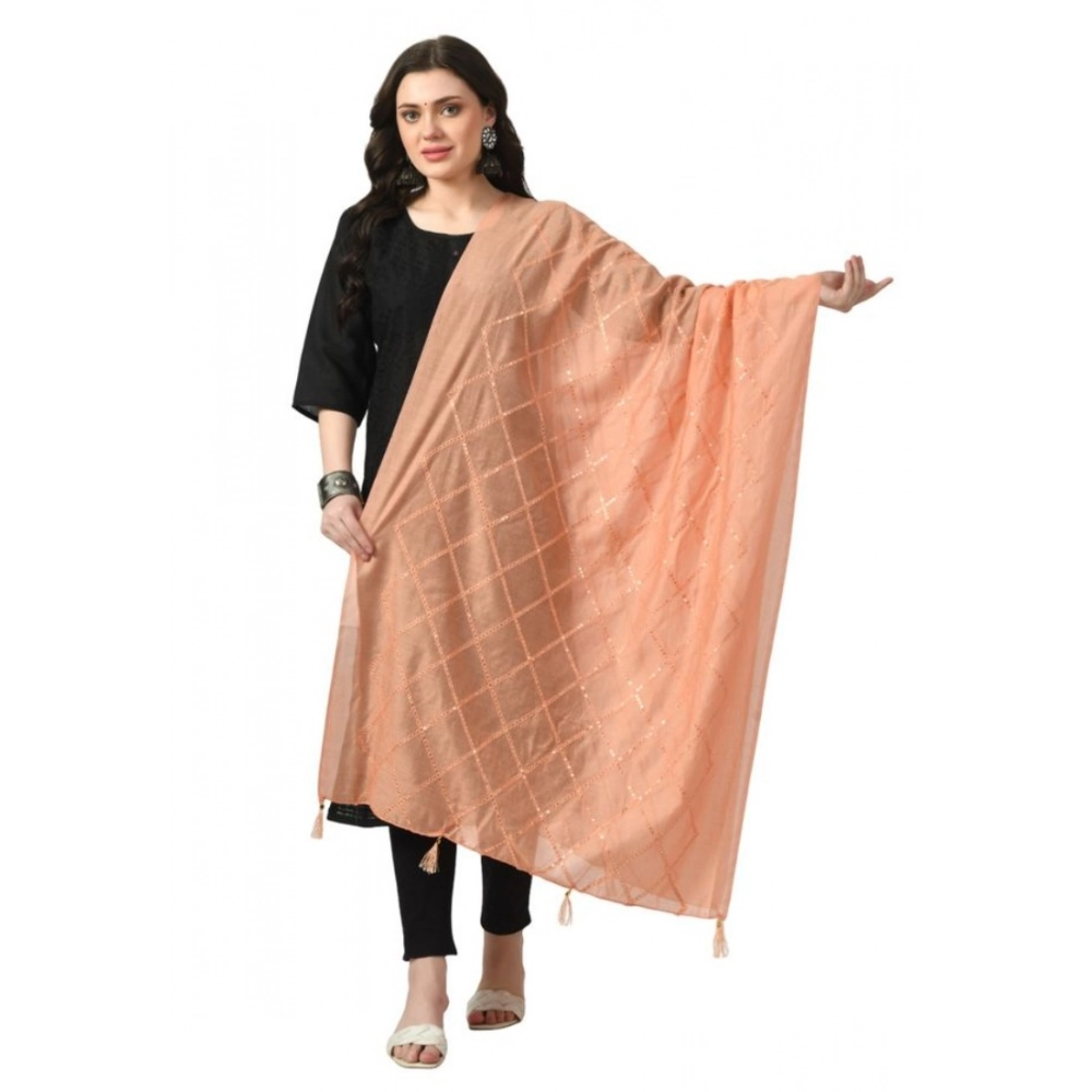 Generic Women's Chanderi Self Design Dupatta (Peach, Length: Free Size)