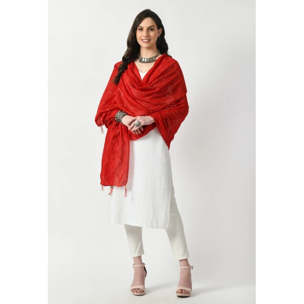 Generic Women's Chanderi Self Design Dupatta (Red, Length: Free Size) - Image 2