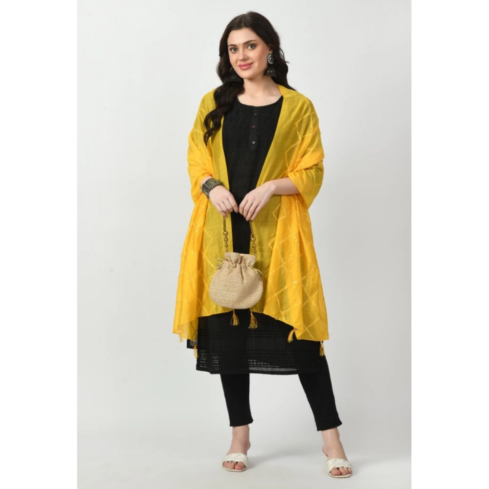 Generic Women's Chanderi Self Design Dupatta (Yellow, Length: Free Size) - Image 2