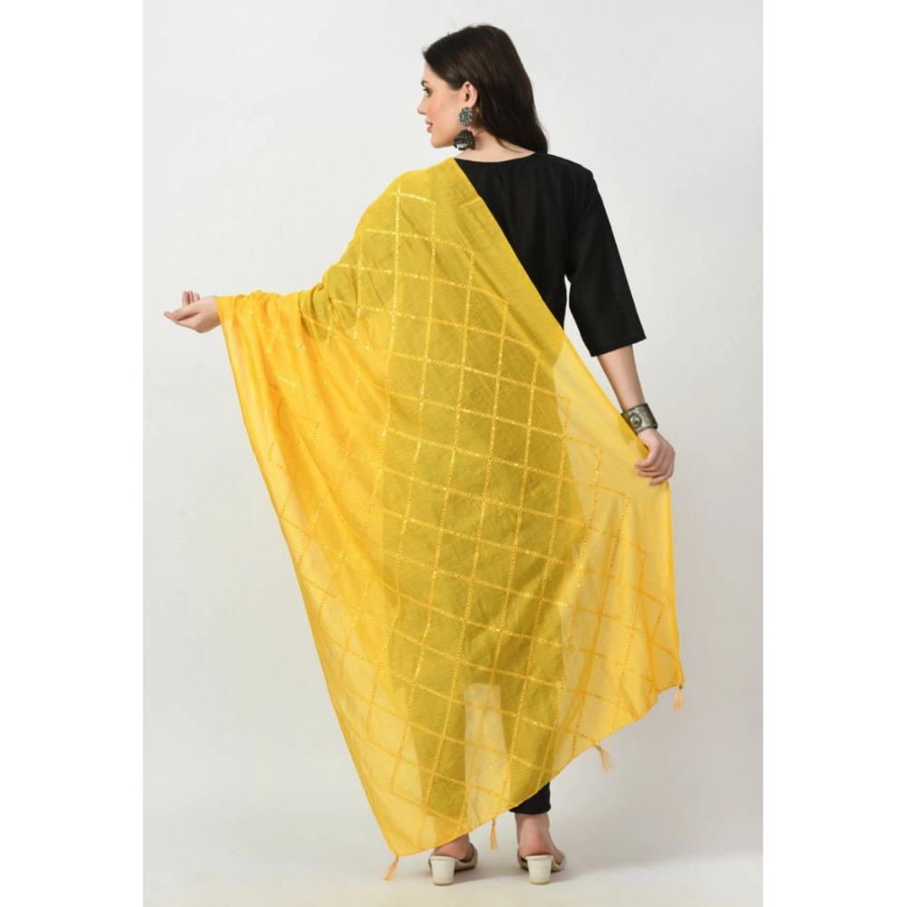 Generic Women's Chanderi Self Design Dupatta (Yellow, Length: Free Size) - Image 4