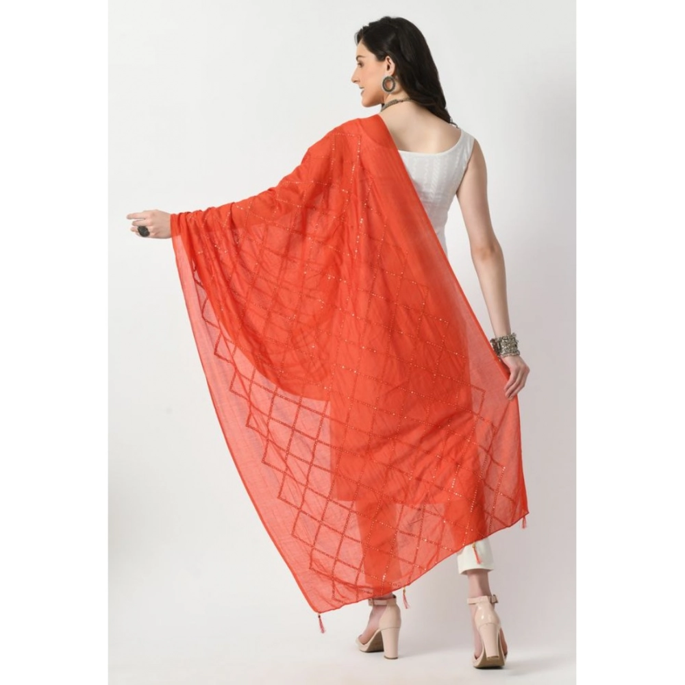 Generic Women's Chanderi Self Design Dupatta (Orange, Length: Free Size) - Image 4