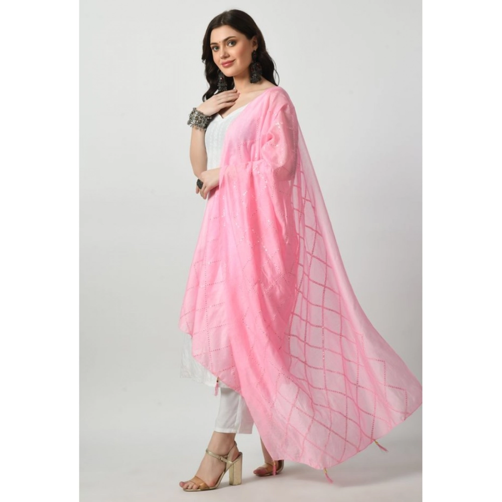 Generic Women's Chanderi Self Design Dupatta (Pink, Length: Free Size) - Image 3