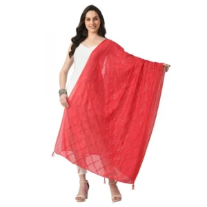 Generic Women's Chanderi Self Design Dupatta (Rani, Length: Free Size)