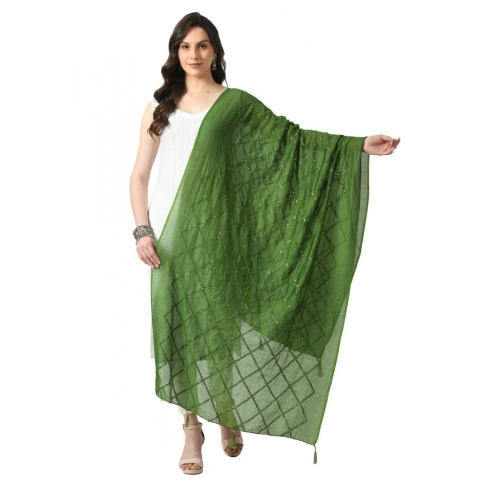 Generic Women's Chanderi Self Design Dupatta (Mehandi, Length: Free Size)