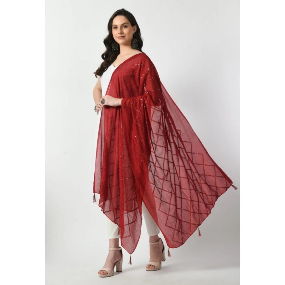 Generic Women's Chanderi Self Design Dupatta (Maroon, Length: Free Size) - Image 3