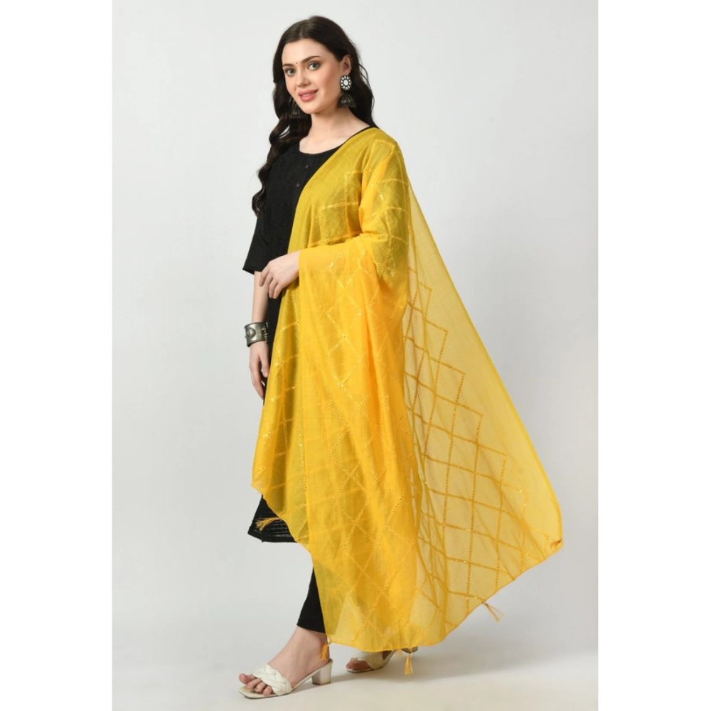 Generic Women's Chanderi Self Design Dupatta (Yellow, Length: Free Size) - Image 3