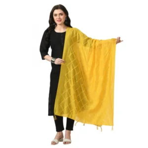 Generic Women's Chanderi Self Design Dupatta (Yellow, Length: Free Size)