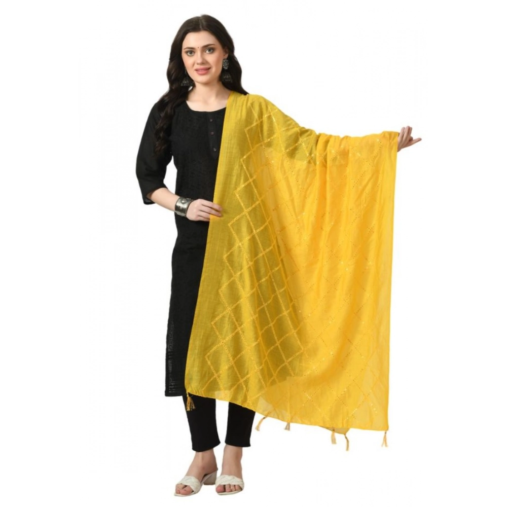 Generic Women's Chanderi Self Design Dupatta (Yellow, Length: Free Size)