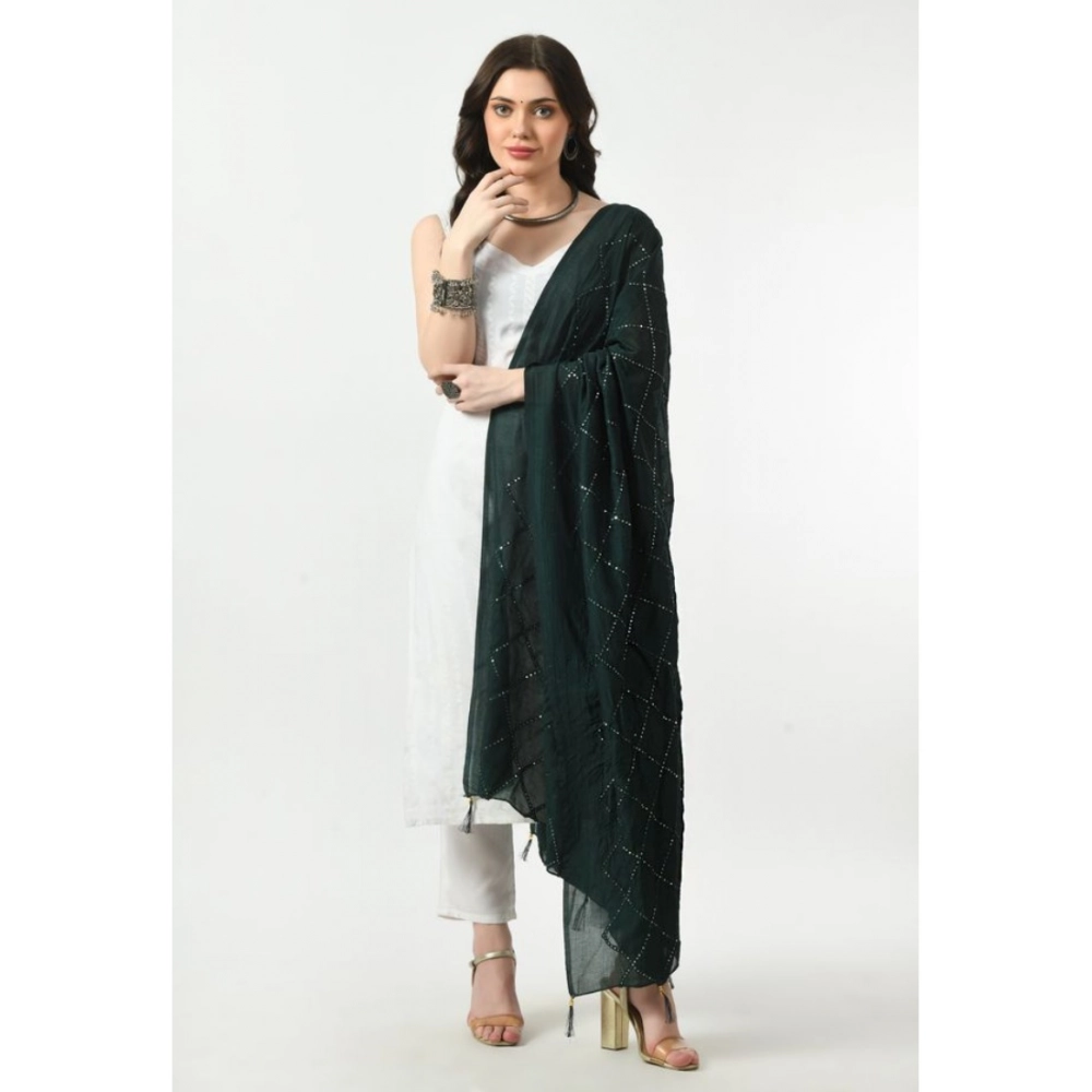 Generic Women's Chanderi Self Design Dupatta (Green, Length: Free Size) - Image 2