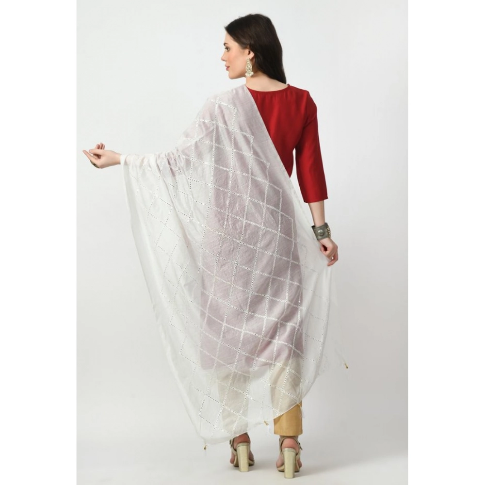Generic Women's Chanderi Self Design Dupatta (White, Length: Free Size) - Image 4