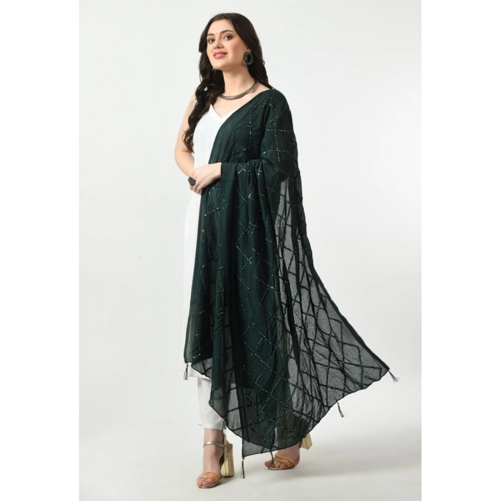 Generic Women's Chanderi Self Design Dupatta (Green, Length: Free Size) - Image 3