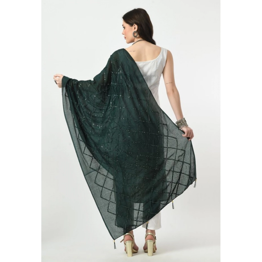 Generic Women's Chanderi Self Design Dupatta (Green, Length: Free Size) - Image 4