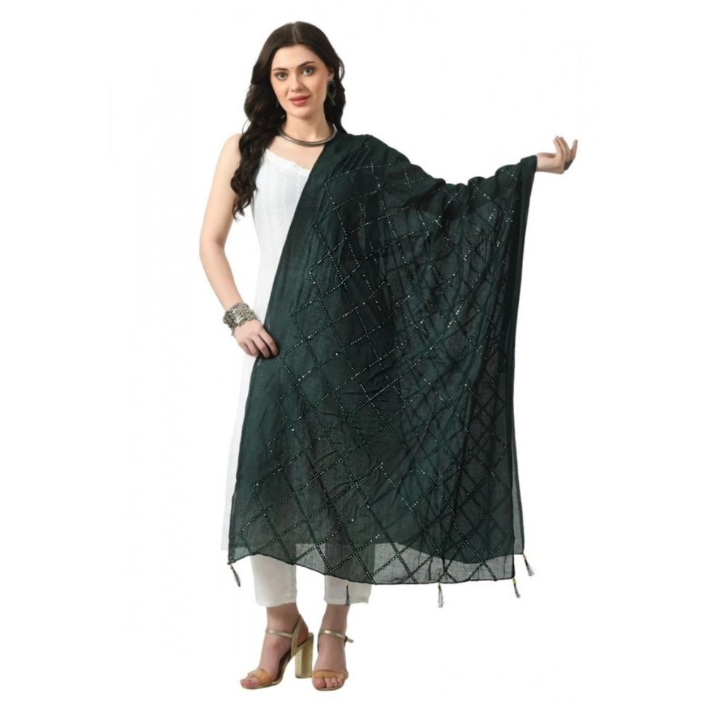 Generic Women's Chanderi Self Design Dupatta (Green, Length: Free Size)