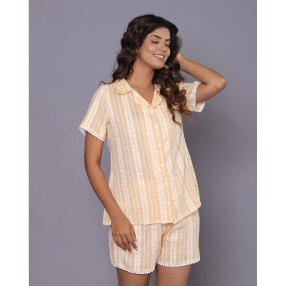 Generic Women's Casual Cotton Short Sleeve Short Night Suit Set (Yellow) - Image 3