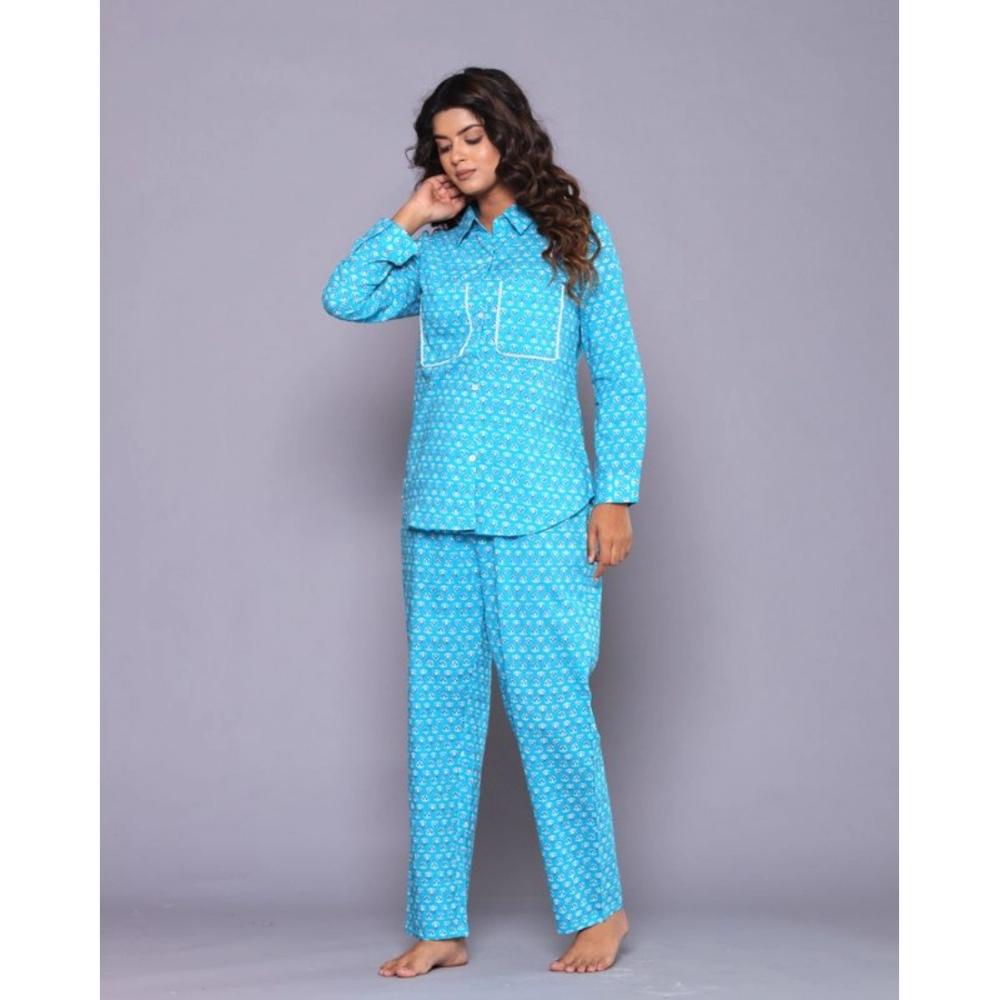 Generic Women's Casual Rayon 3-4th Sleeve Night Suit Set (Blue) - Image 4