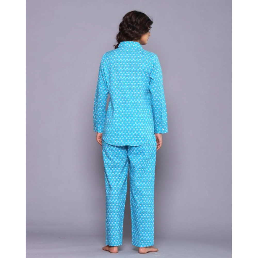 Generic Women's Casual Rayon 3-4th Sleeve Night Suit Set (Blue) - Image 6