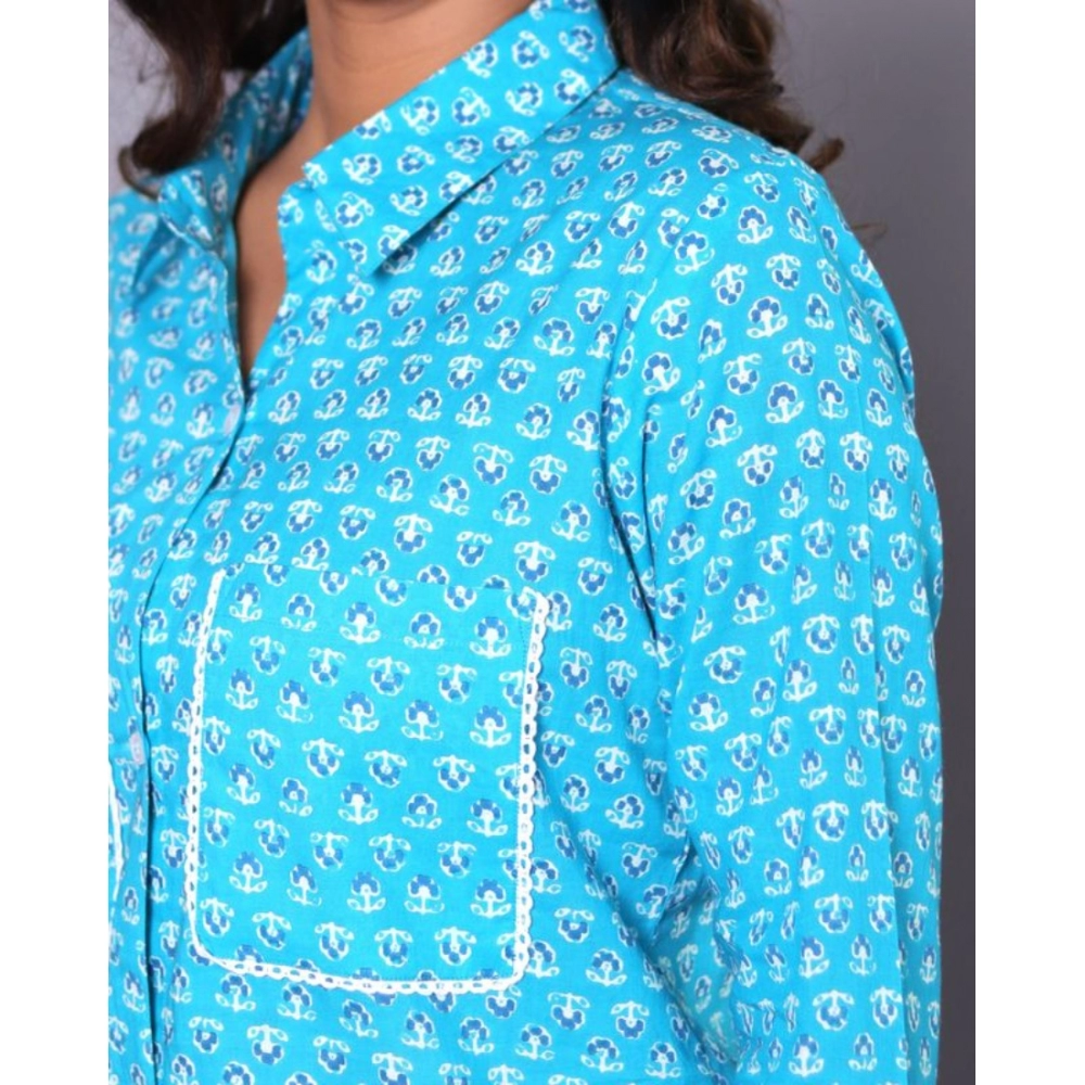 Generic Women's Casual Rayon 3-4th Sleeve Night Suit Set (Blue) - Image 2
