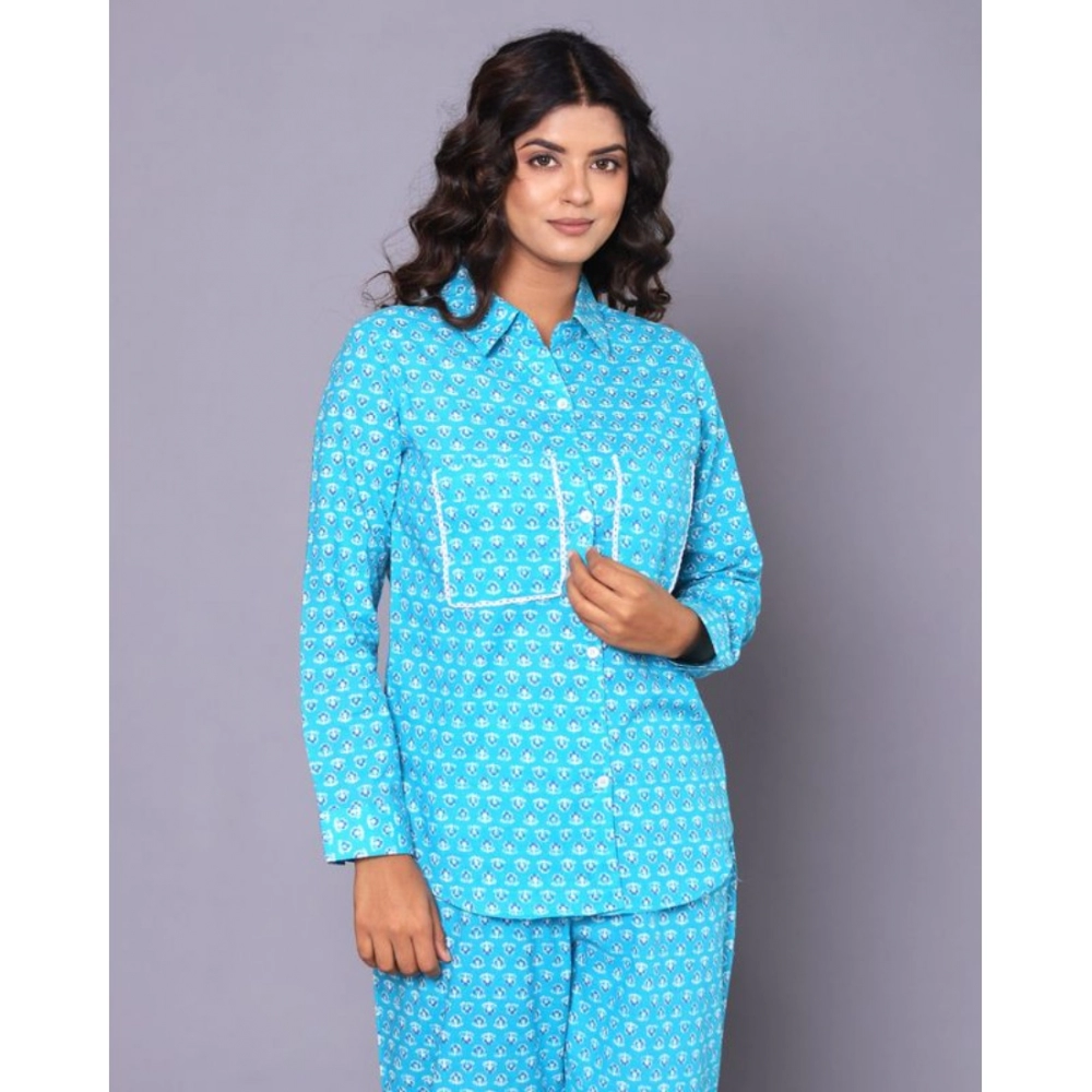 Generic Women's Casual Rayon 3-4th Sleeve Night Suit Set (Blue) - Image 3