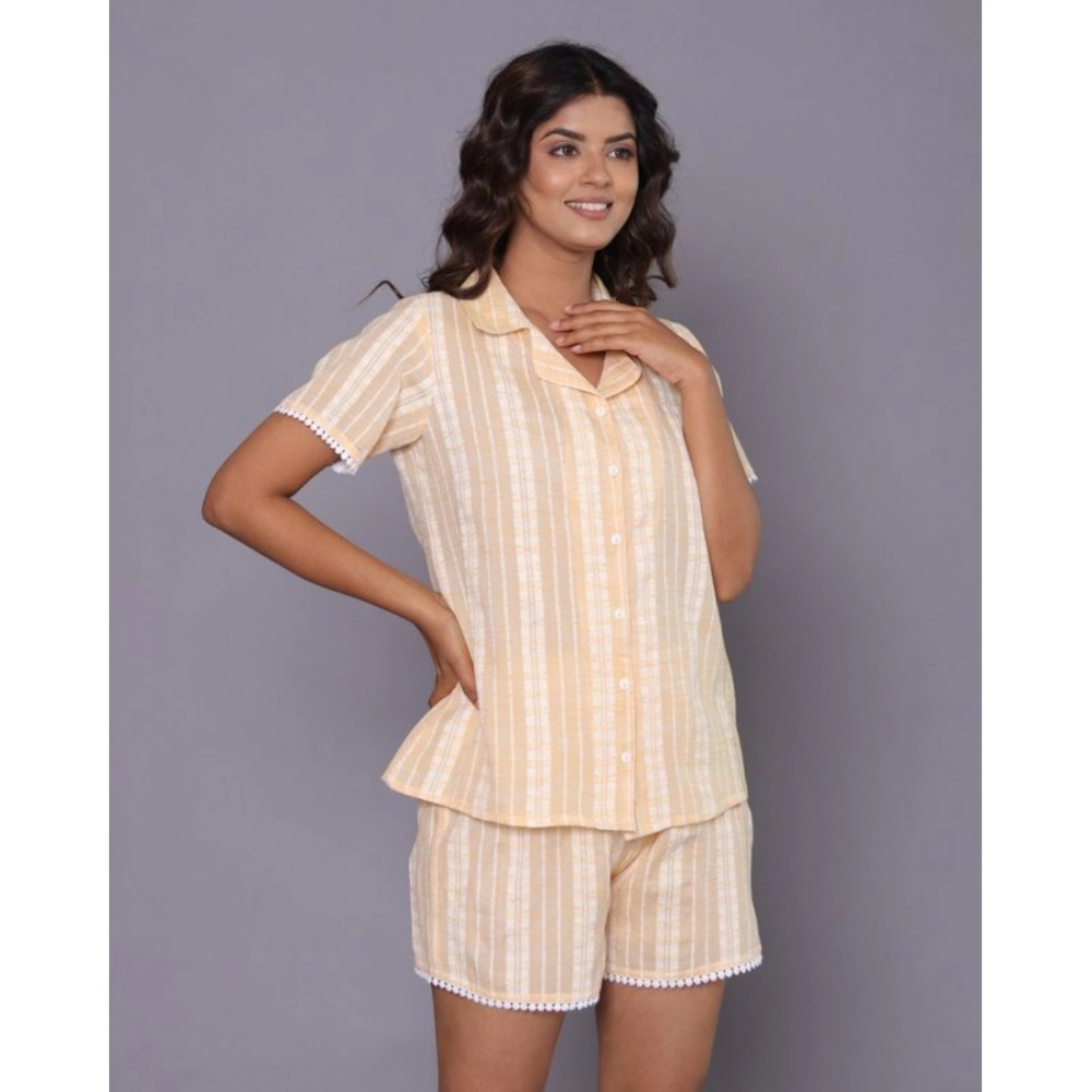 Generic Women's Casual Cotton Short Sleeve Short Night Suit Set (Yellow) - Image 4