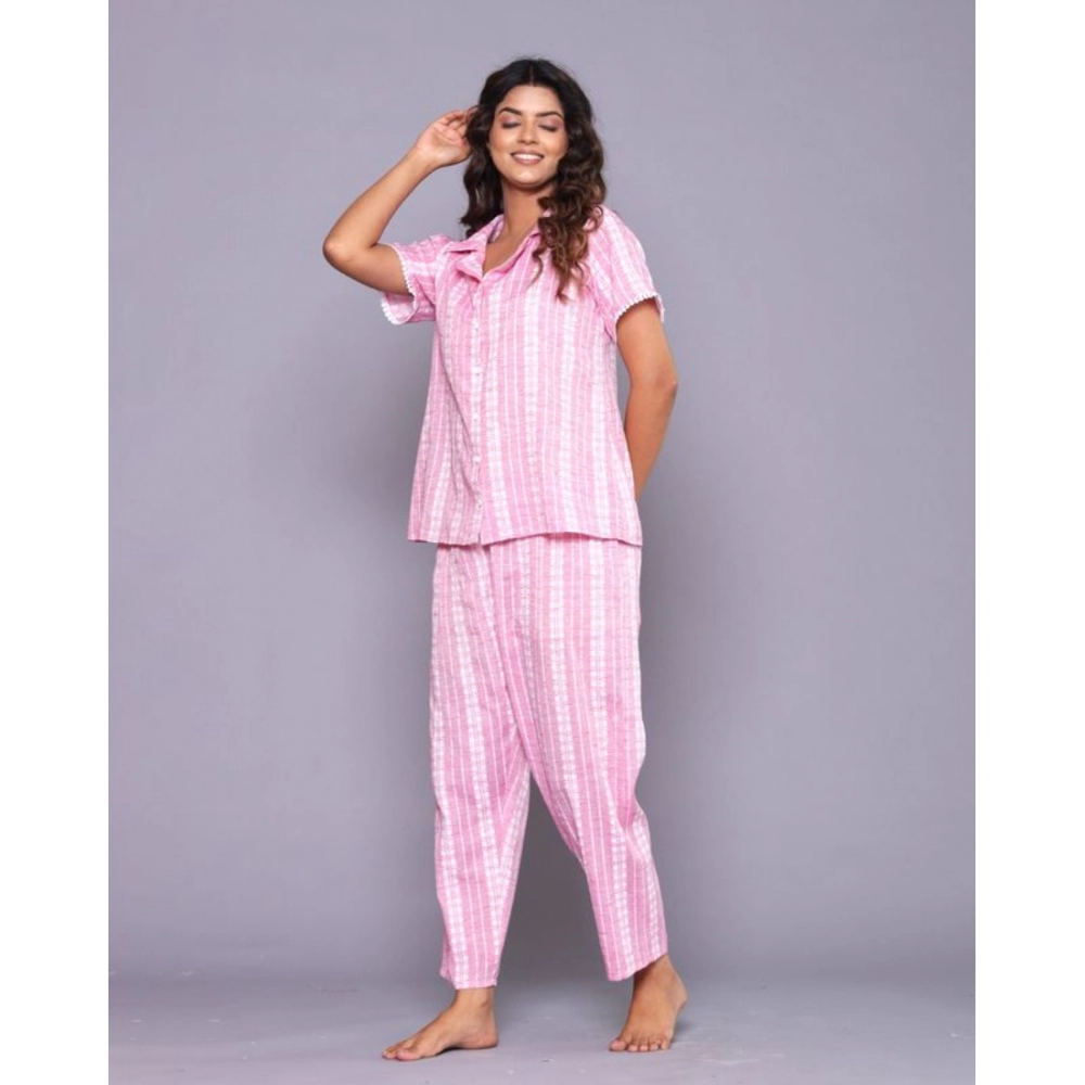 Generic Women's Casual Cotton Short Sleeve Full Night Suit Set (Pink) - Image 3