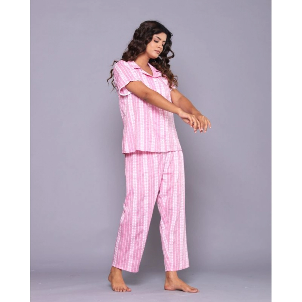 Generic Women's Casual Cotton Short Sleeve Full Night Suit Set (Pink) - Image 4