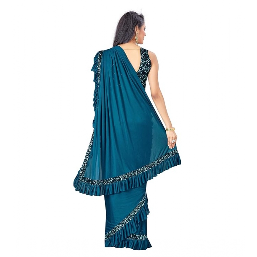 Generic Women's Lycra Solid Saree With Unstitched Blouse (Rama, 5.5 Mtr) - Image 3