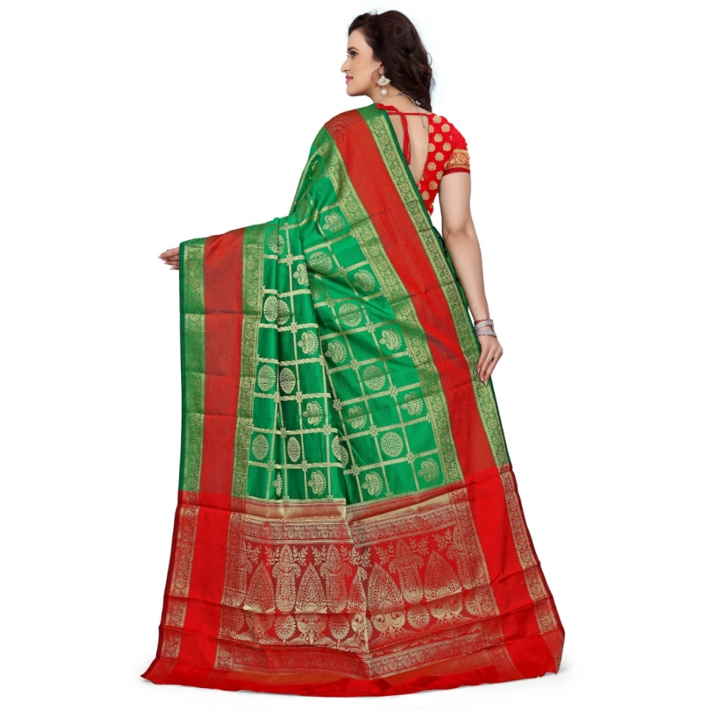 Generic Women's Jacquard Woven Saree With Unstitched Blouse 5.5Mtr (Green) - Image 4