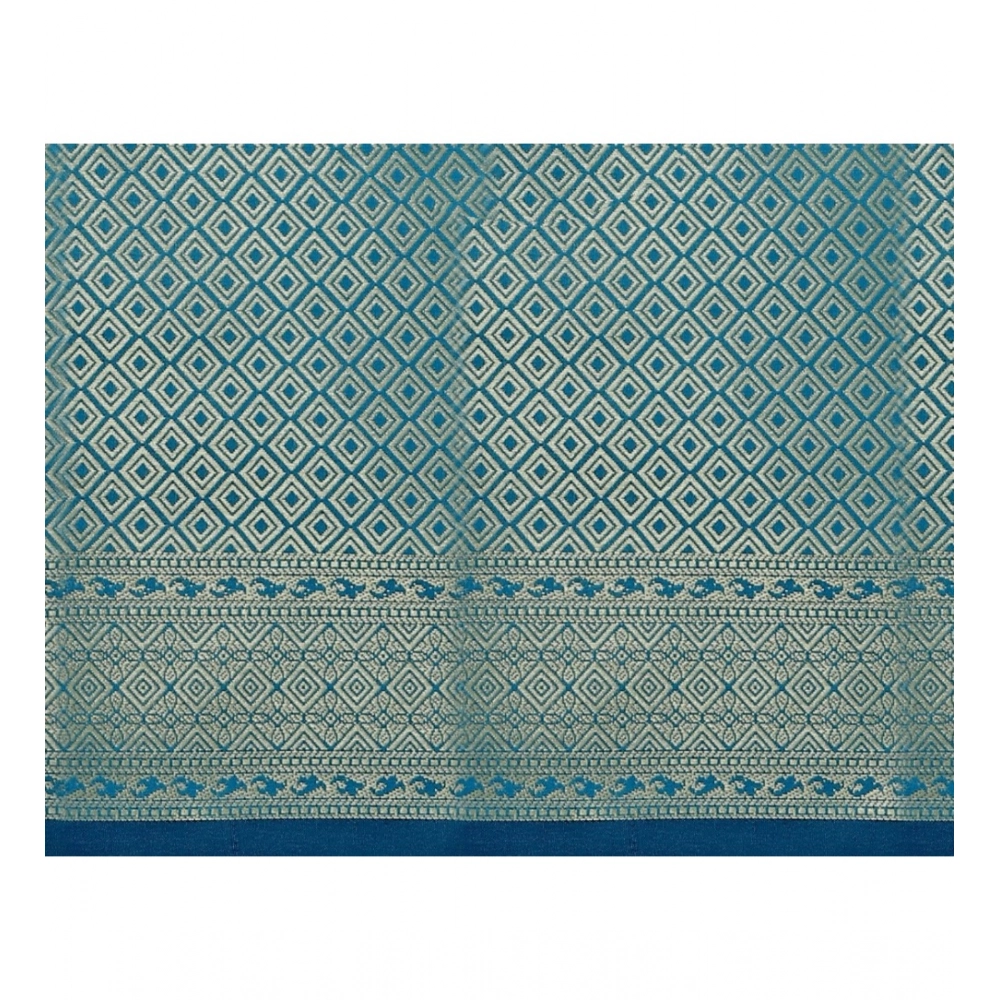 Generic Women's Jacquard Woven Saree With Unstitched Blouse 5.5Mtr (Blue) - Image 2