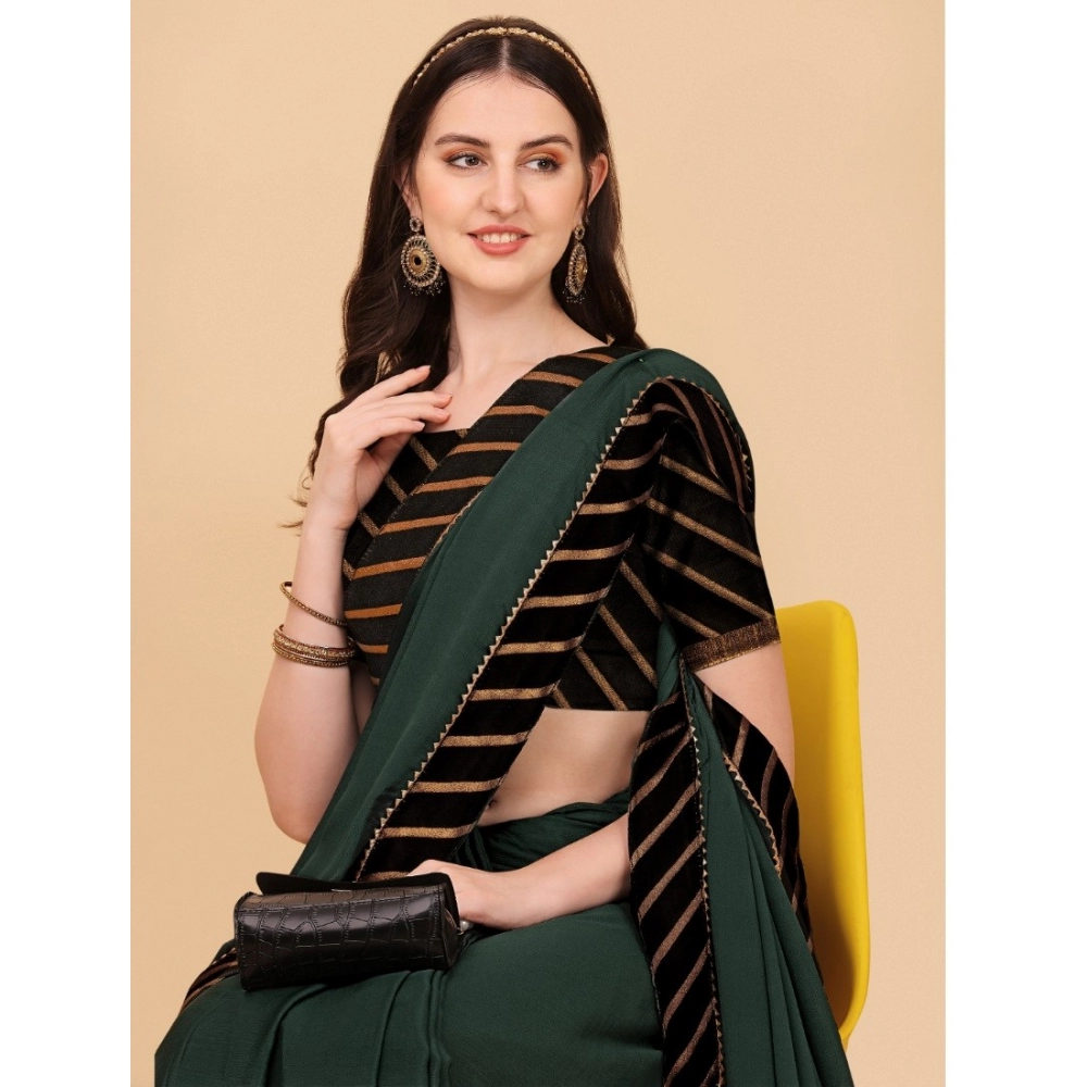 Generic Women's Chiffon Self Design Saree With Unstitched Blouse 5.5Mtr (Grey) - Image 3