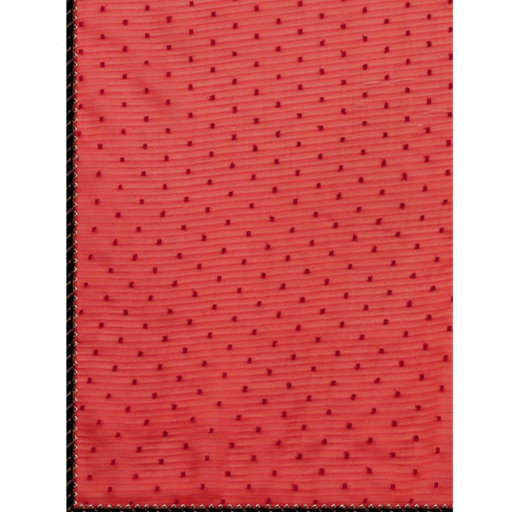 Generic Women's Silk Blend Embellished Saree With Unstitched Blouse 5.5Mtr (Red) - Image 2