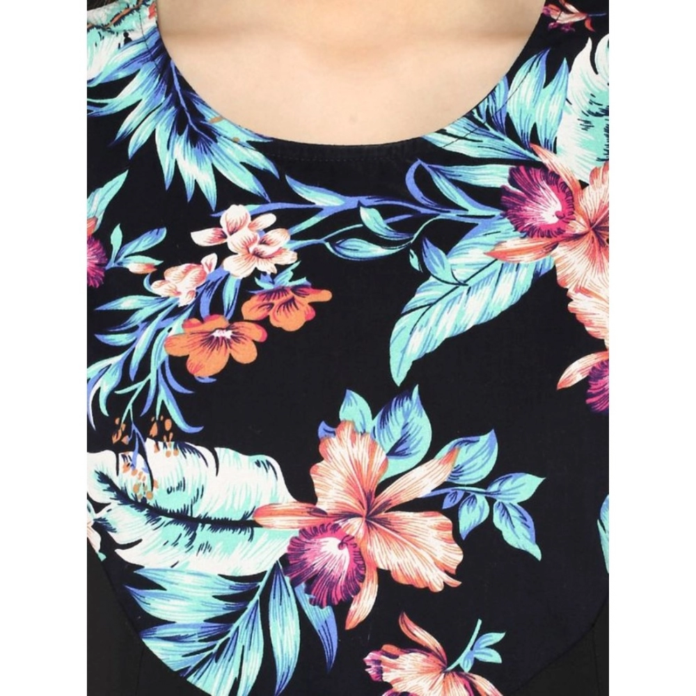 Generic Women's Polyester Printed Sleeveless Above Knee Dress (Black - Multicolor) - Image 2